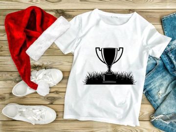 A black and white illustration of a trophy cup on grass preview picture