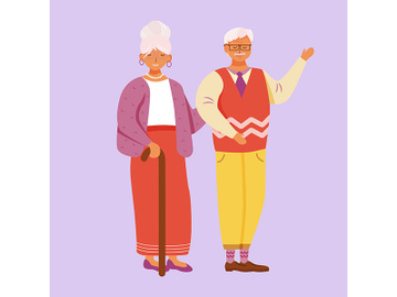 Aged smiling man and woman flat vector illustration preview picture