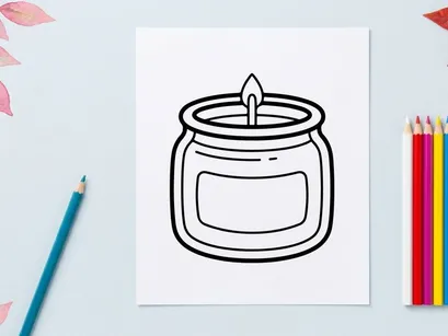 Symbol für eine Duftkerze in einem Glas. Minimalistische Linienkunst-Illustration einer brennenden Kerze.