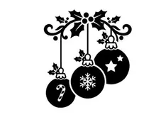 Christmas ornament decoration with holly and hanging baubles