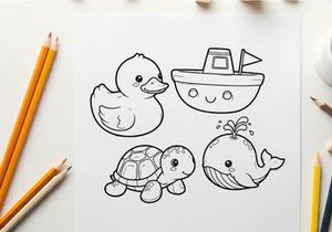 Cute sea animals set flat design vector illustration