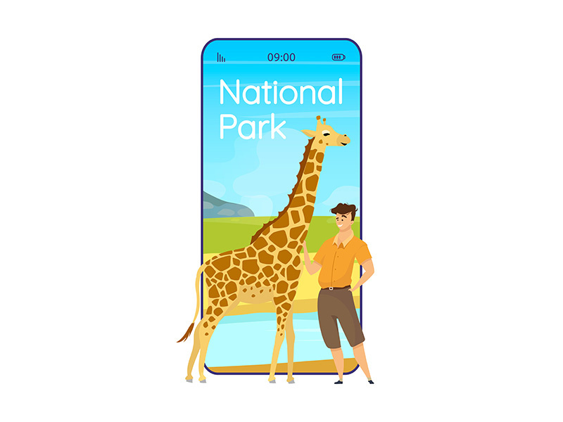 National park cartoon smartphone vector app screen