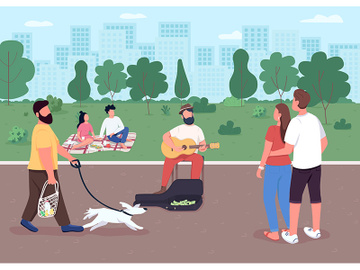 Guitarist on street flat color vector illustration preview picture