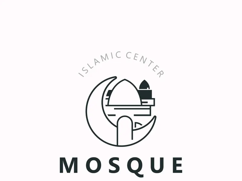 Moschee-Logo-Design, einfache islamische Architektur, Emblem-Symbol islamisches Zentrum Vektortemplate