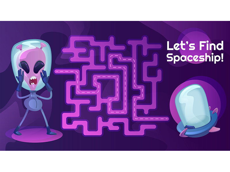 Spaceship labyrinth with cartoon character template