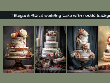 Elegant floral wedding cake with rustic background preview picture