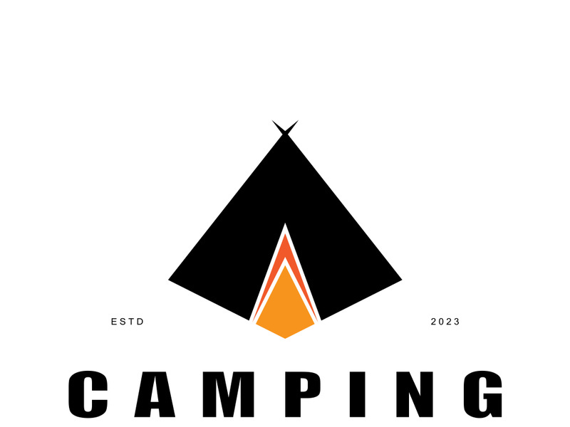 vintage and retro tent logo, camping. With tent, tree and bonfire sign. adventurers, scouts, climbers, camping equipment center