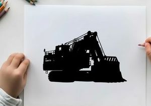 Silhouette of a large excavator or bulldozer machine