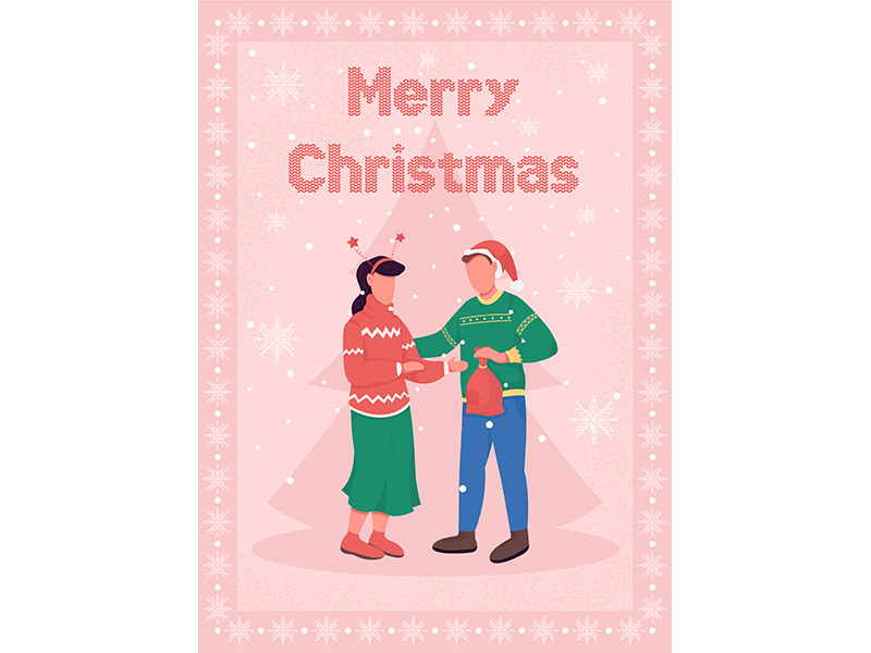 Christmas celebration for couple greeting card flat vector template