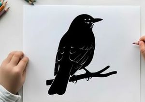 Silhouette of a bird perched on a branch in profile view