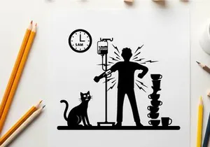 Silhouette of man with back pain from coffee machine