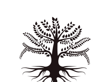Root Leaf Family Tree of Life Oak Banyan Maple Stamp Seal Emblem Label logo design vector preview picture