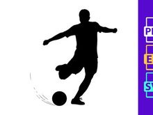 Silhouette of a soccer player kicking a ball in motion