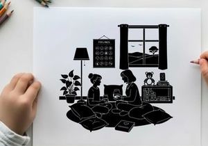 Two women in a cozy room with silhouette