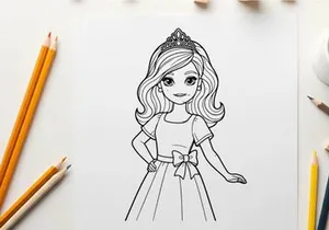 Princess girl in white dress crown vector illustration