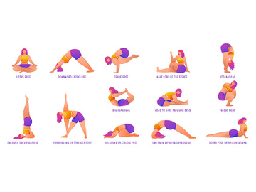 Yoga poses flat vector illustrations set preview picture