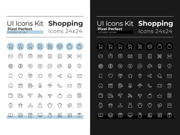 Shopping pixel perfect linear ui icons set preview picture