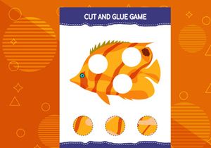 10 Pages Cut and glue game for kids with fish. Cutting practice for preschoolers. Education worksheet.