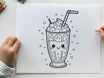 Cute milkshake with smiling face straw vector illustration
