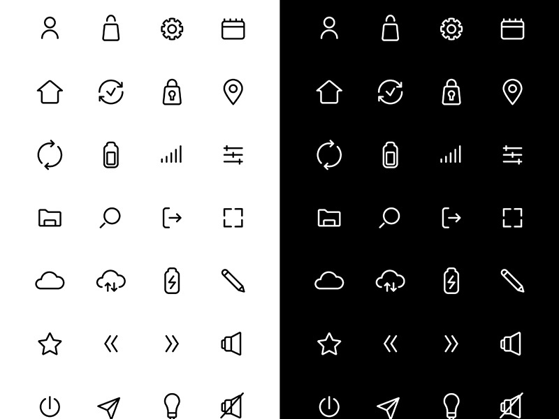 Basic linear icons set for dark and light mode