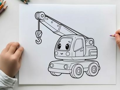 Cute crane truck lifting vector illustration flat design