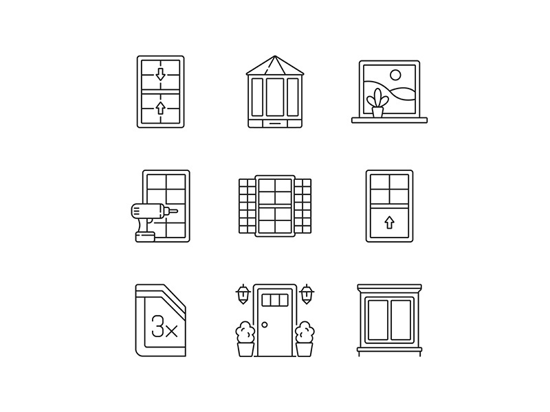 Installation services linear icons set