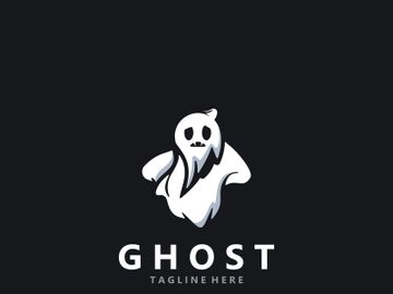 Ghost Logo, Simple Halloween Devil Design Illustration Template Black Background preview picture