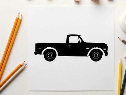 Silhouette of a classic pickup truck with a single cab