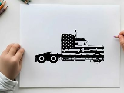 American flag silhouette truck side view