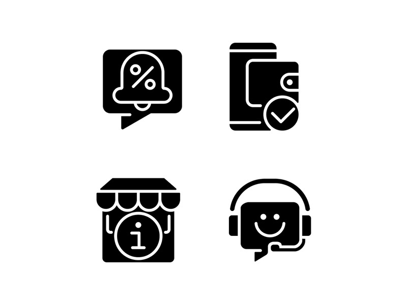 Shop website interface black glyph icons set