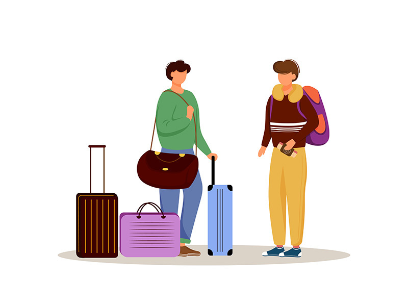 Friends with luggage flat vector illustration
