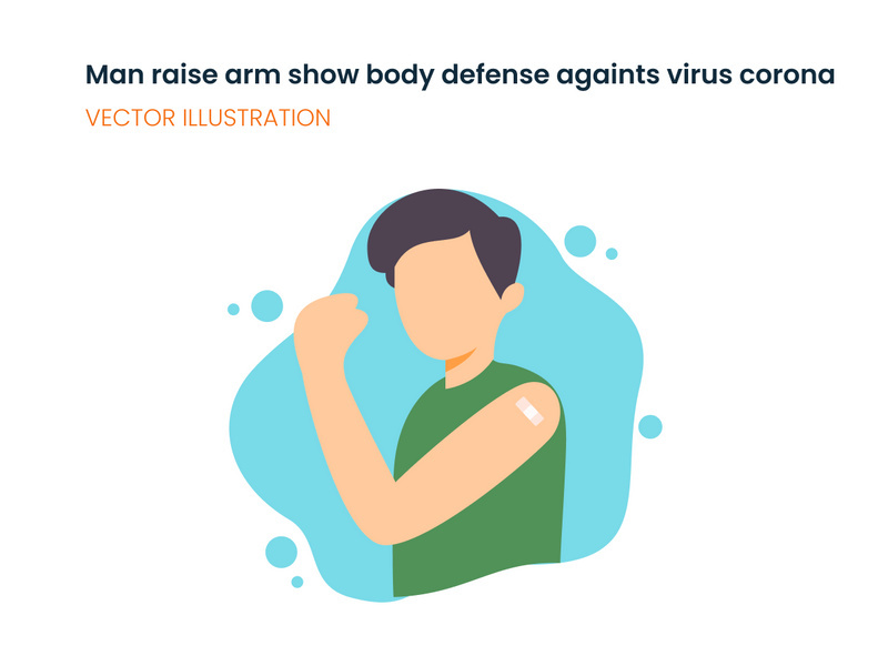 Man raises his arm show body defense against with virus corona