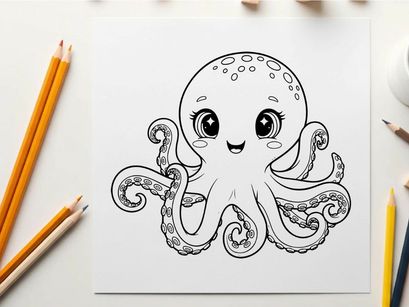 Cute cartoon octopus smiling vector illustration flat design