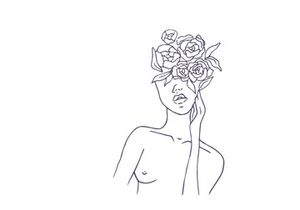 Line art portrait woman, Flower face one line vector illustration