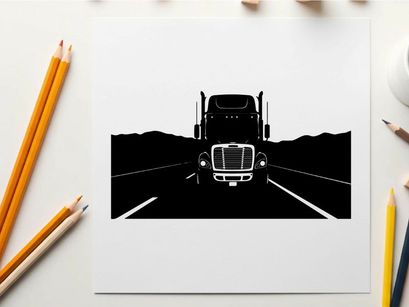 Silhouette of a semi truck driving on a highway