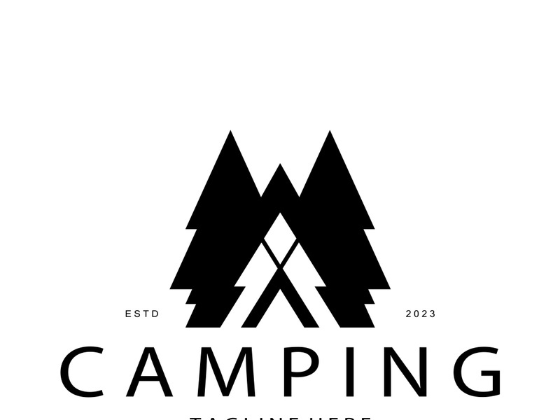 vintage and retro tent logo, camping. With tent, tree and bonfire sign. adventurers, scouts, climbers, camping equipment center