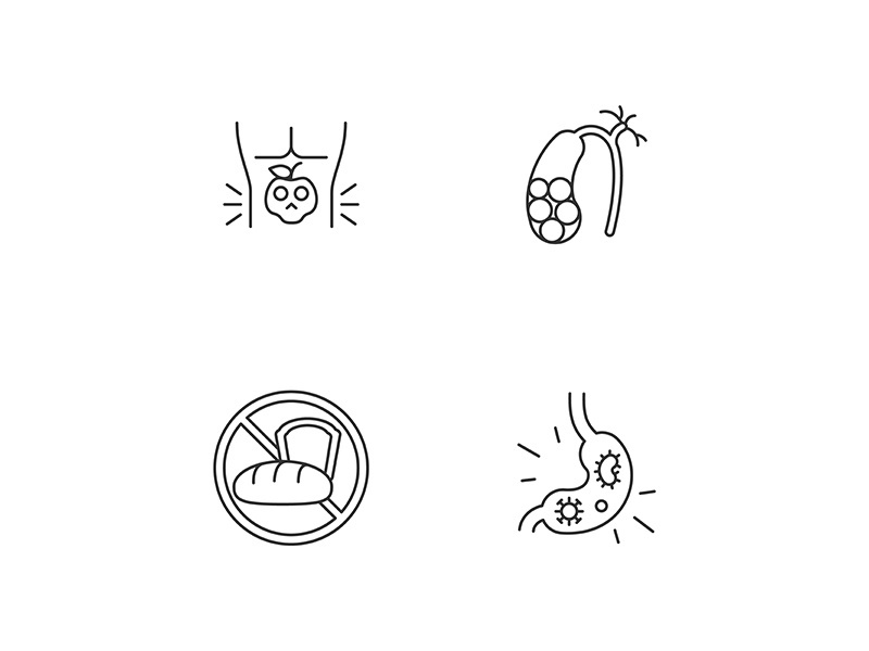 Discomfort in abdomen linear icons set