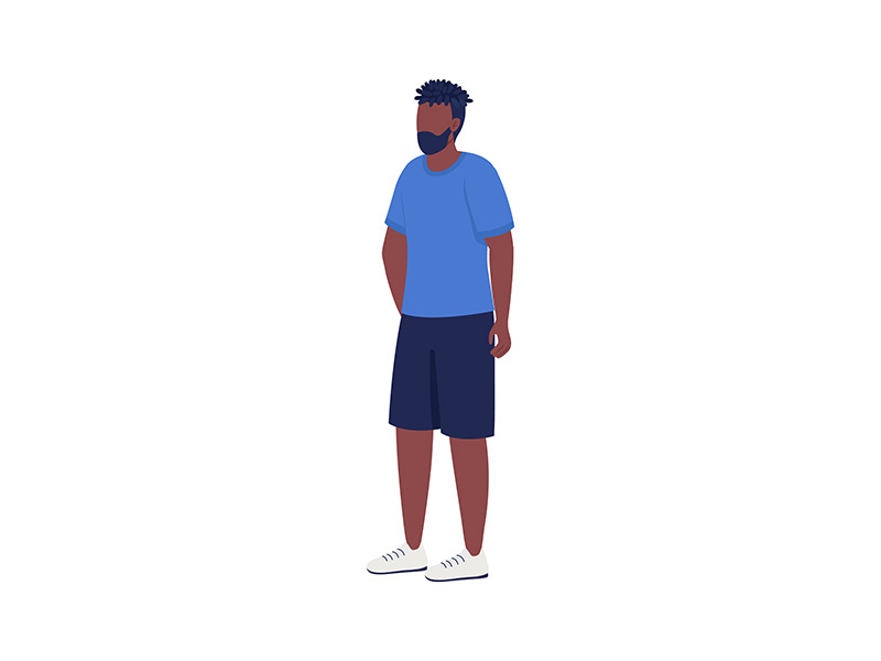 Bearded man waiting in queue semi flat color vector character