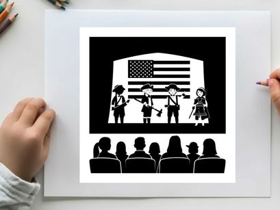 American patriotic silhouette of people watching founding fathers