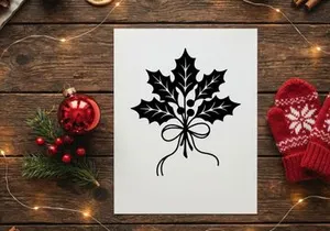 Black silhouette of holly leaves and berries for Christmas decoration