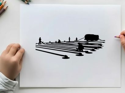 Silhouette of people working on a large industrial or construction site at night