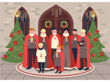 Christmas carol choir flat color vector illustration preview picture