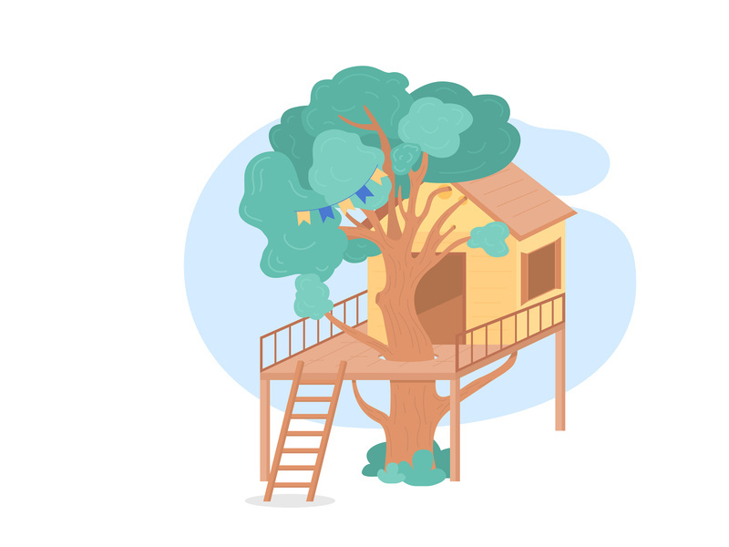 Tree house 2D vector web banner, poster