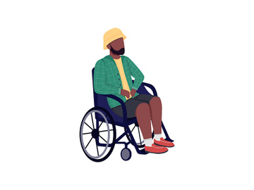 Disabled african man in wheelchair flat color vector faceless character preview picture