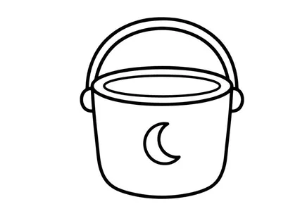 Halloween candy bucket icon. Trick or treat pail with crescent moon symbol graphic.