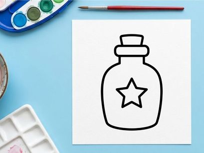 Halloween magic potion bottle with glowing star. Spooky witchcraft elixir jar for decorations and crafts.