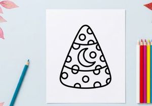 Halloween candy corn line art icon. Festive holiday treat illustration for coloring pages.