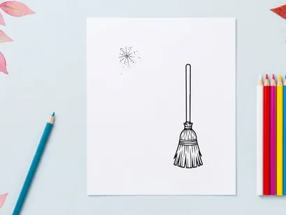 Ilustración de escoba dibujada a mano para limpieza y tareas domésticas. Diseño de vector de escoba minimalista de líneas para uso doméstico.