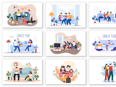 28 Family Time Parents and Children Illustration