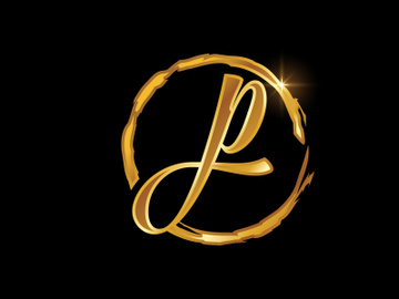 Golden color English hand-drawn alphabet in a brush circle on black background preview picture